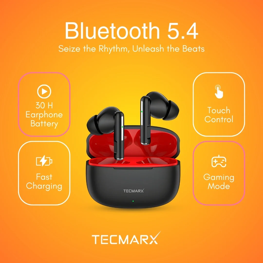 Tecmarx Vibe Bluetooth Earbuds | 30 Hr Playtime  | Balance Sound - Image 9